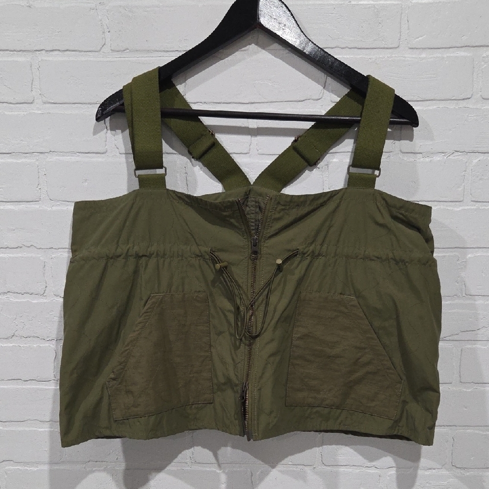 Olive Green Strapless Top with Pockets